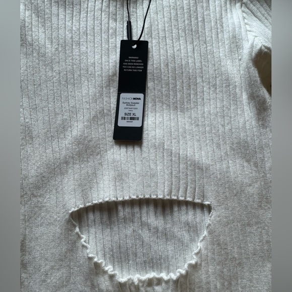 White Ribbed Cutout Bodysuit - Picture 4 of 5